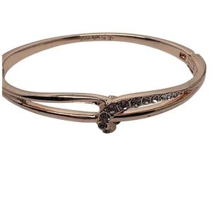 Anne Klein Rose Gold Tone Crystal Bypass Hinged Bangle Bracelet Cuff